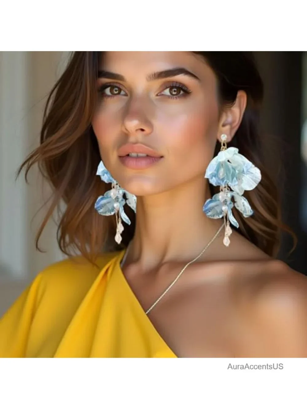 Bohemian Floral Dangle Earrings, Long Tassel Drop Earrings, Layered Petal